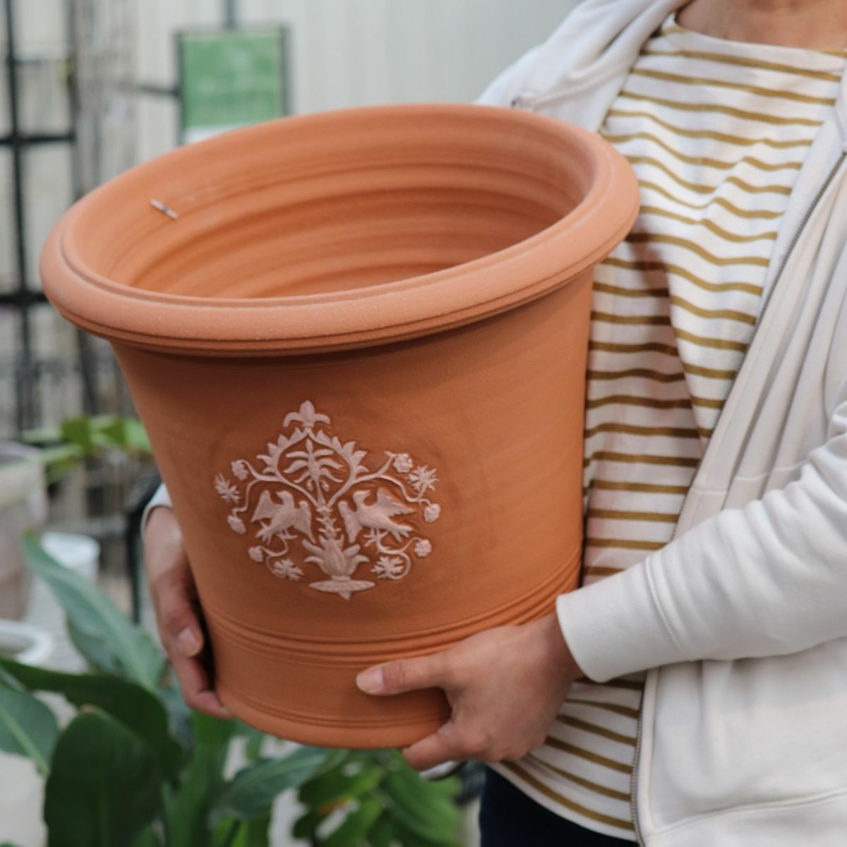 鳥のモチーフが描かれたウィッチフォードの植木鉢の写真