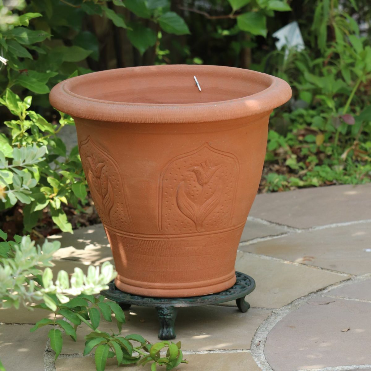 チューリップがあしらわれたウィッチフォードの植木鉢の写真