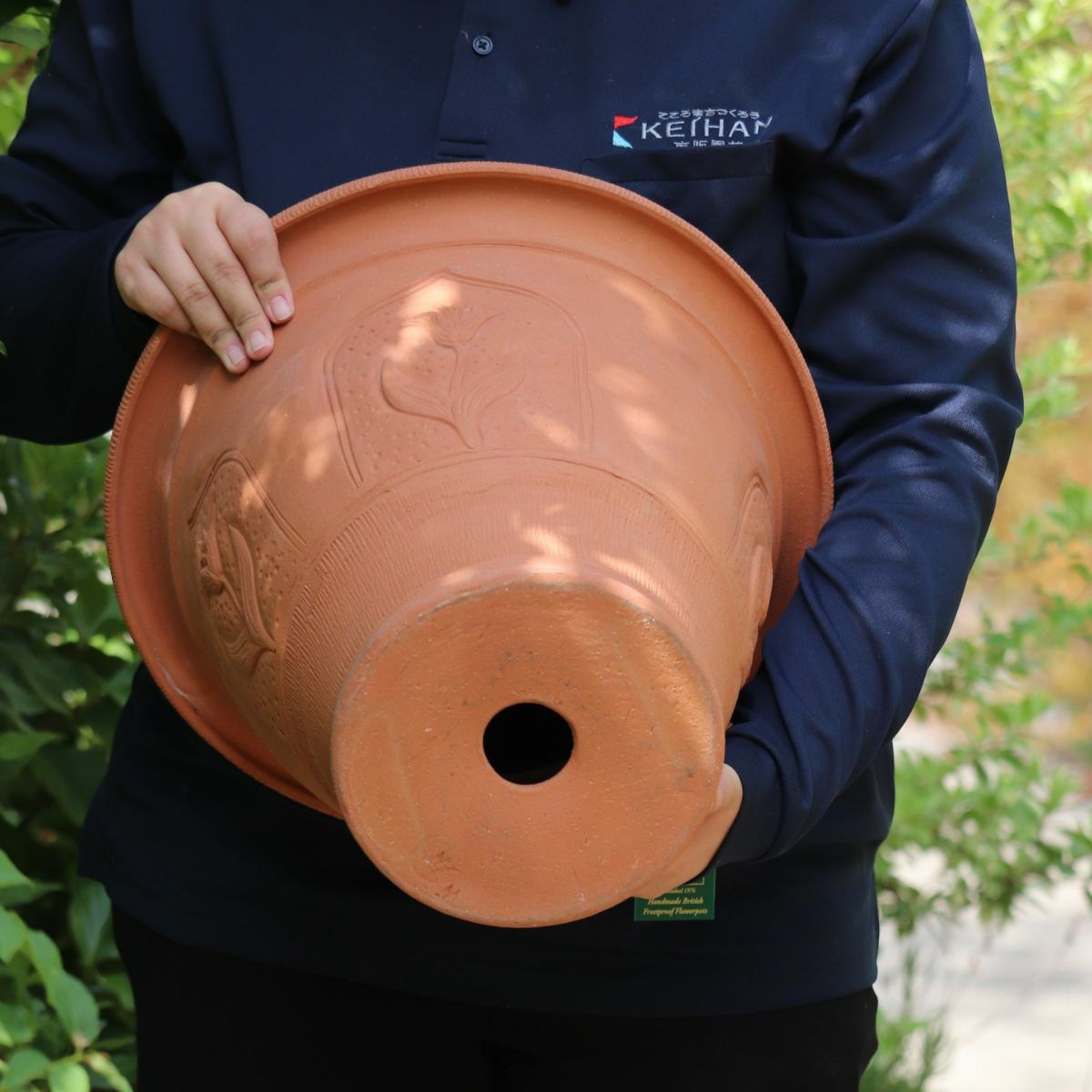 チューリップがあしらわれたウィッチフォードの植木鉢の写真