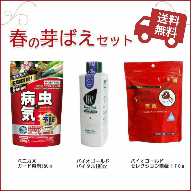 春の芽ばえセット 3点セット ［送料込] ベニカXガード粒剤 バイオゴールド バイタル セレクション薔薇 園芸資材