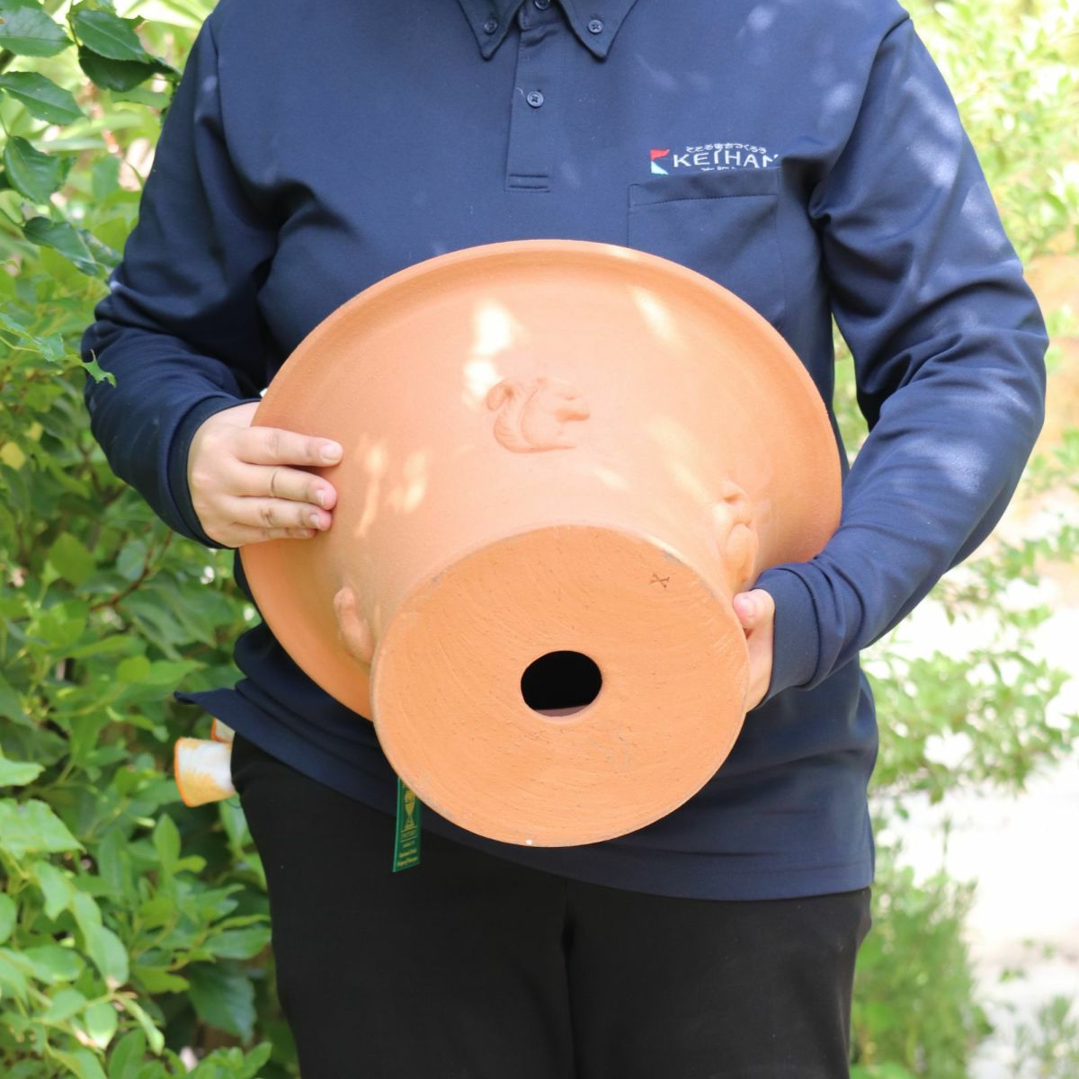 リスがあしらわれたウィッチフォードの植木鉢の写真