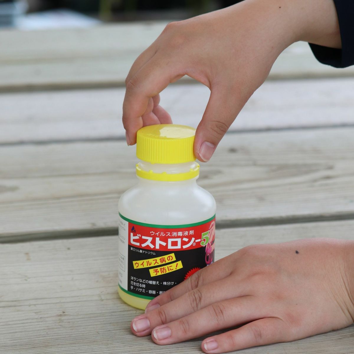 漬けるだけで消毒できるビストロンという消毒液の写真